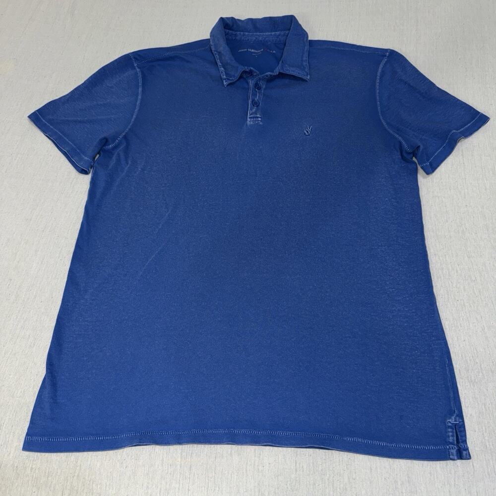 John Varvatos USA Cotton Short Sleeve Polo Shirt (Men's Large) Blue - Peace Sign